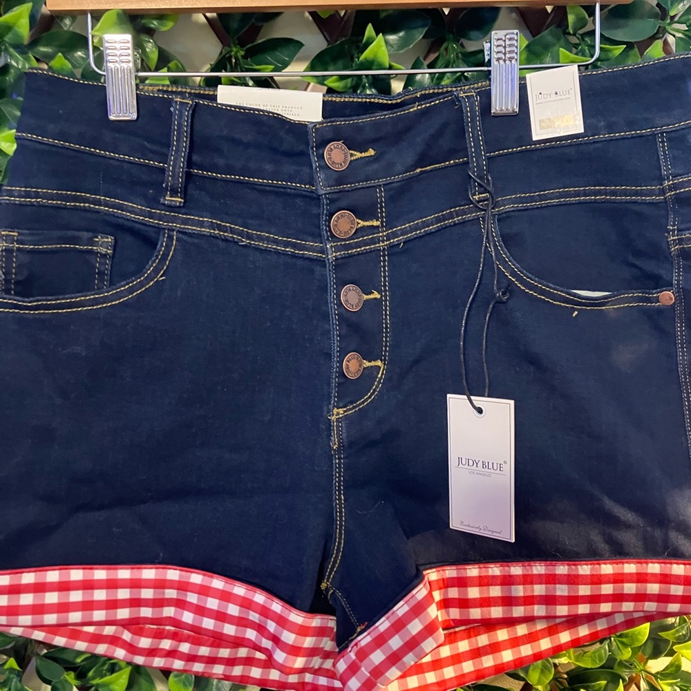 Judy Blue High Waist Dark Blue Shorts with Red Trim